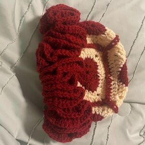 Handmade Red and Cream Crochet hat